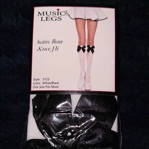 Music Legs Black Bow and White Knee High Socks NWT
